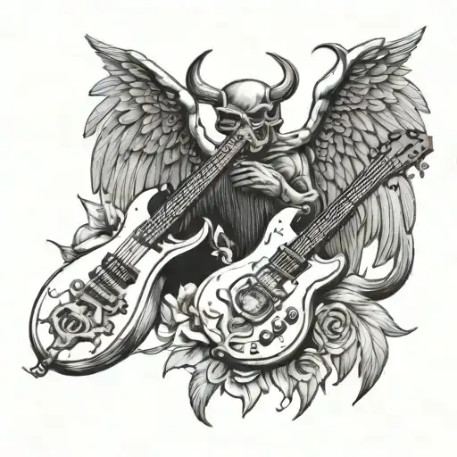 Guitars And Drumsticks With A Devil And A Angel
