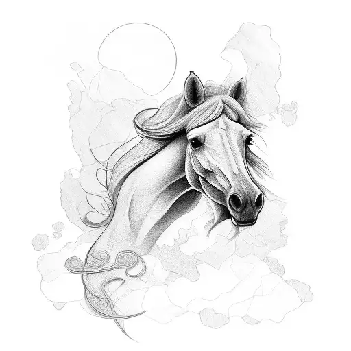A Beautifully Detailed And Delicate Sketch Of A Horse In Blackwork Style