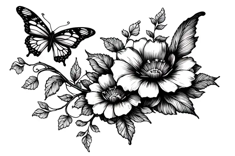Flower Vine Tattoo With Butterflies