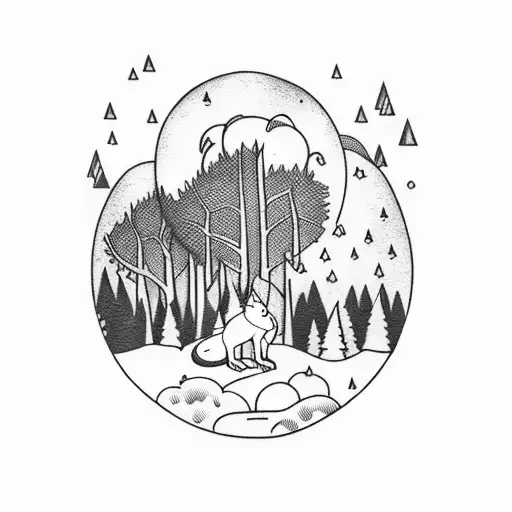 Thunderstorm Over A Forest With A Distant Wolf Howling