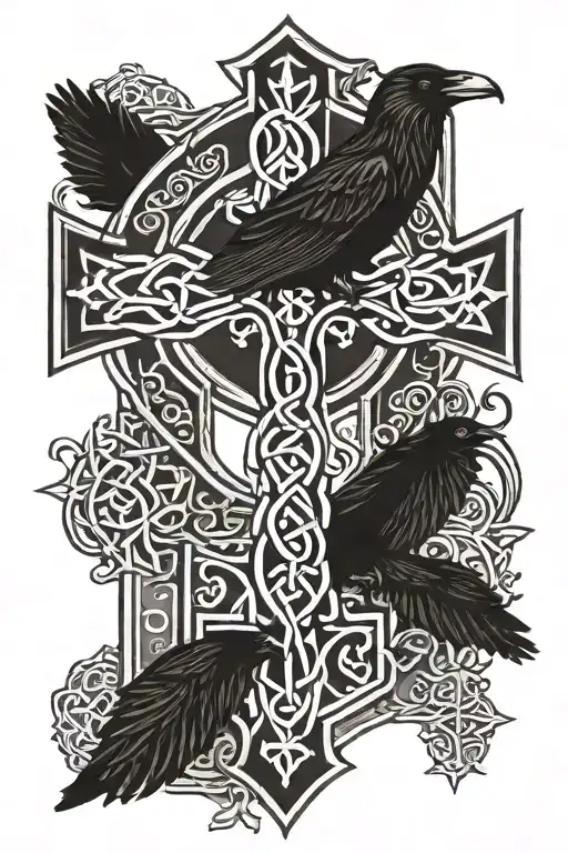 Celtic Cross With Raven Perched