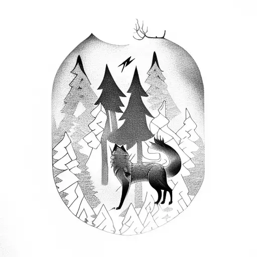 Forest With A Lightning Storm And A Distance Wolf Howling