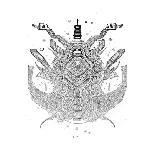 An Aggressive Mag Machine Gun Surrounded By Intricate Blackwork Tribal Patterns