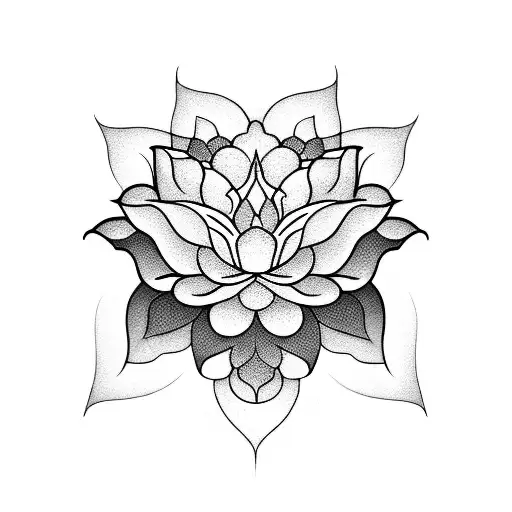 A Blackwork Tattoo Of A Lotus Flower Blooming From A Vinyl Record