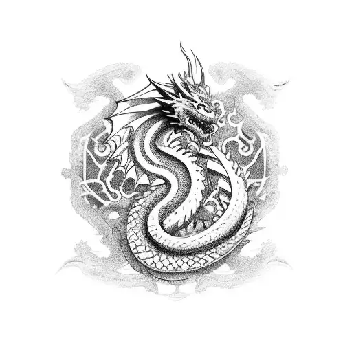 An Intricate Bookshelf Tattoo With Shelves Filled With Fantasy Novels And A Dragon Curled Around It