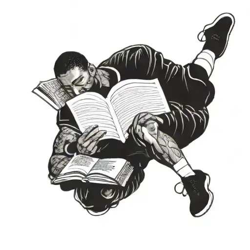 A Tattoo Of A Kobe Briant Reading A Book On The Court