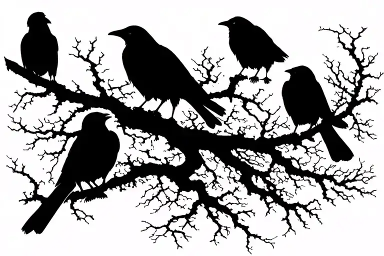 Sillouette Of Crows On A Tree And The Branches Sell Out Murder