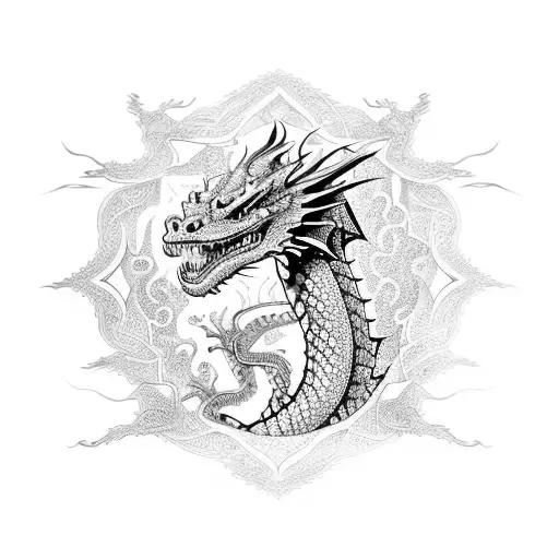 A Dragon Breathing Out Smoke Shaped Like Intricate Patterns