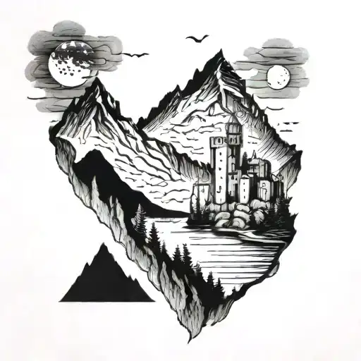 Black Castle Overlooking Mountains