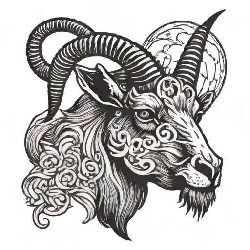 Black Billy Goat With Moon Spooky