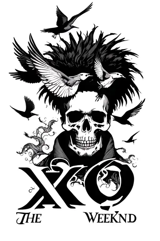 The Weeknd Xo Logo With Skull With Birds Flying
