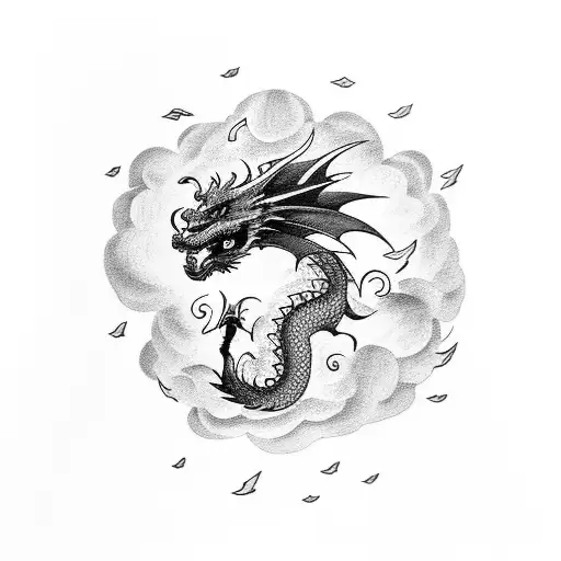 A Dragon Emerging From A Stormy Cloud
