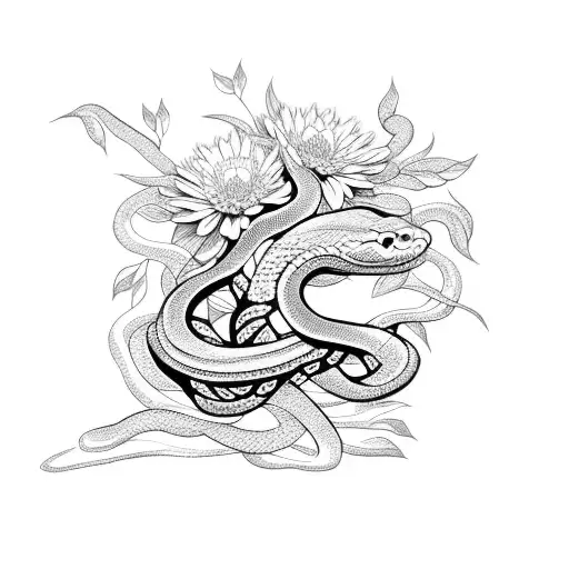 Snake With Aster Flowers