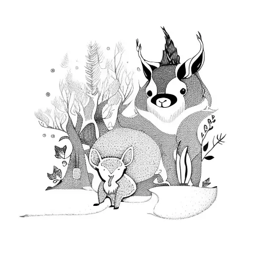 A Whimsical Forest Scene With Woodland Creatures