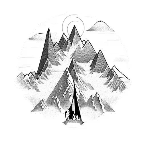 A Majestic Mountain Range With A Silhouette Of A Rock Guitarist Playing In Front Of It