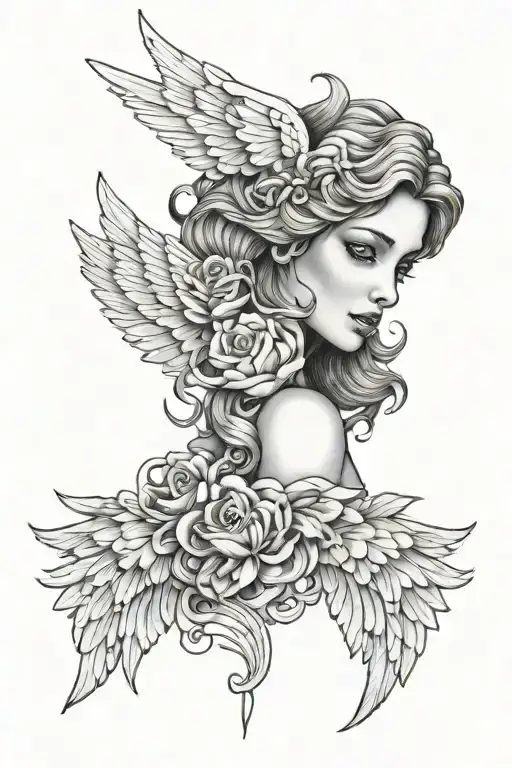 Angel Face Wings Black And White