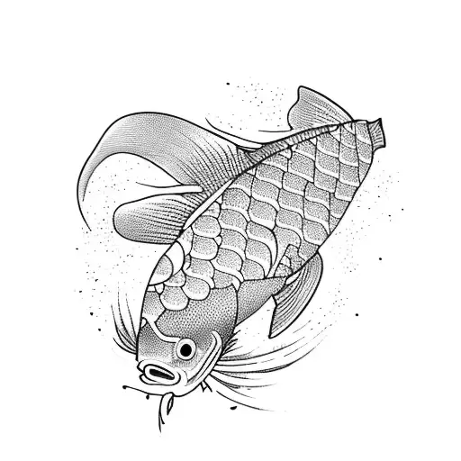 A Majestic Koi Fish Swimming Upstream In A Serene And Minimalist Pond