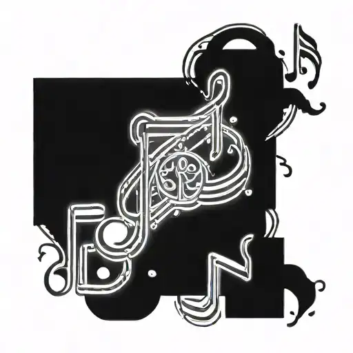 A Neon Light-inspired Tattoo Design Featuring Abstract Musical Notes Intertwined With Zodiac Symbols