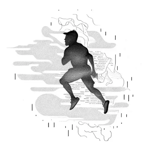 A Silhouette Of A Runner With A Trail Of Words From The Client's Favorite Book Flowing Behind Them