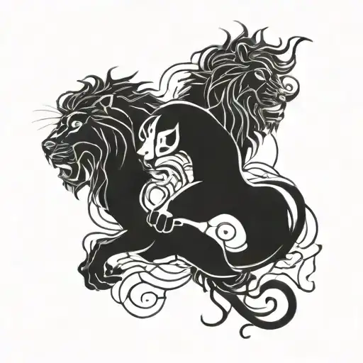 Lion And Joker Symbol Intertwined