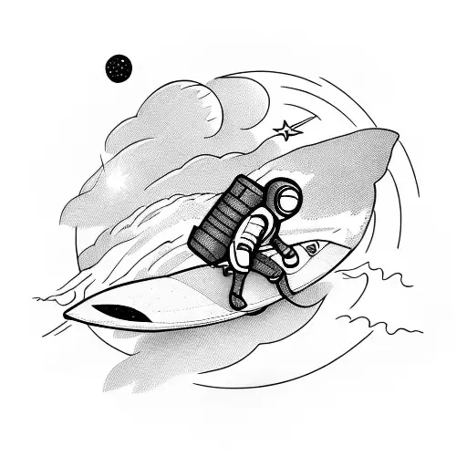 Astronaut Riding A Surfboard In Outer Space