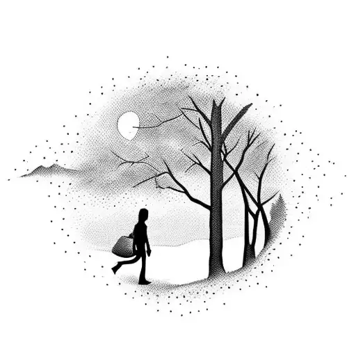 A Silhouette Of A Person Walking Towards A Beautiful Sunset Over A Park