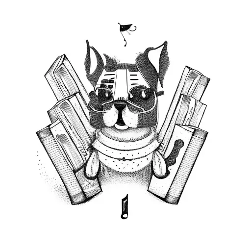 A Whimsical Illustration Of A Dog Playing A Musical Instrument Surrounded By Books