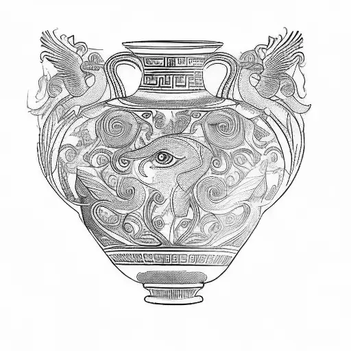 An Ancient Greek Vase With Sun Rays And Plants