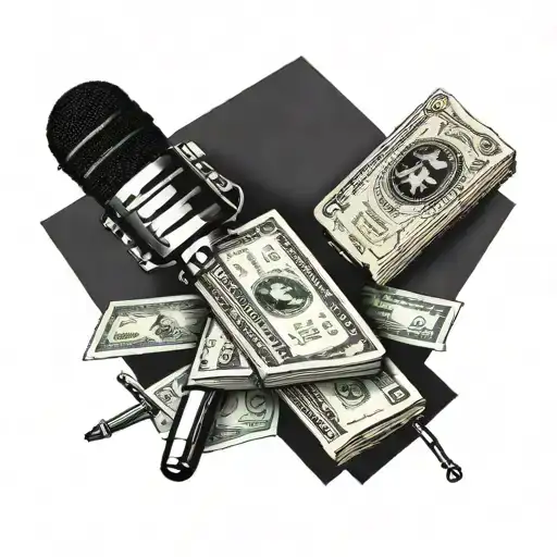 Stack Of Cash With Diamond Accents And A Microphone On Top