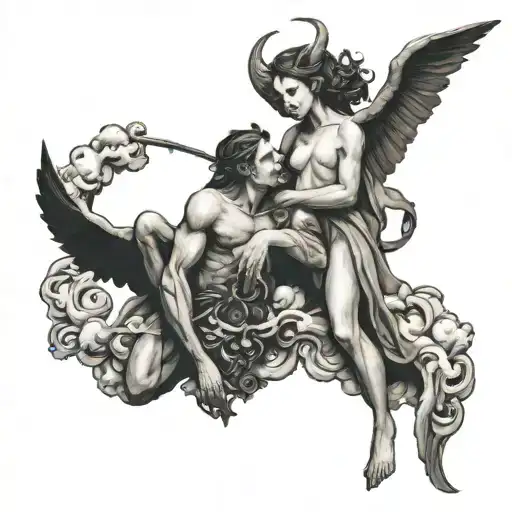 Devil And Angel With Clouds