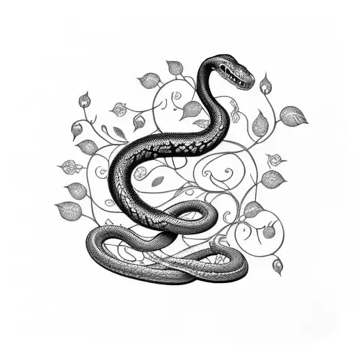A Snake Coiling Around A Trail Of Flowers And Vines