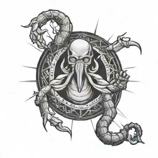 Scorpion Type Bajrangbali Tattoo With Alphabet P