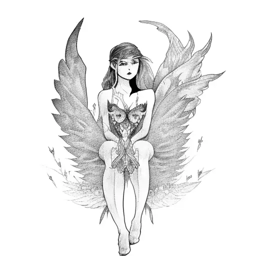 Simple Dark Fairy Imp Laying Down On A Branch Large Wings