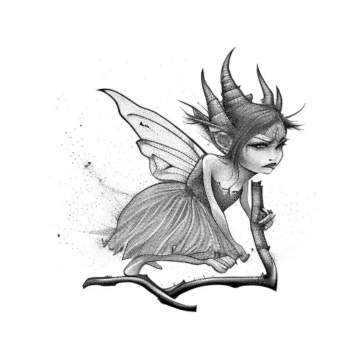Simple Dark Fairy Imp Laying Horizontally On A Branch