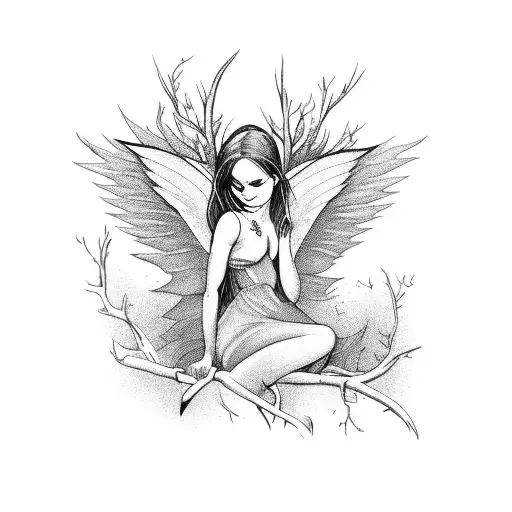 Simple Dark Fairy Imp Laying On A Branch Large Wings