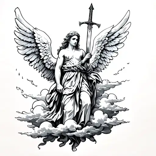 Angel Holding A Sword In Clouds