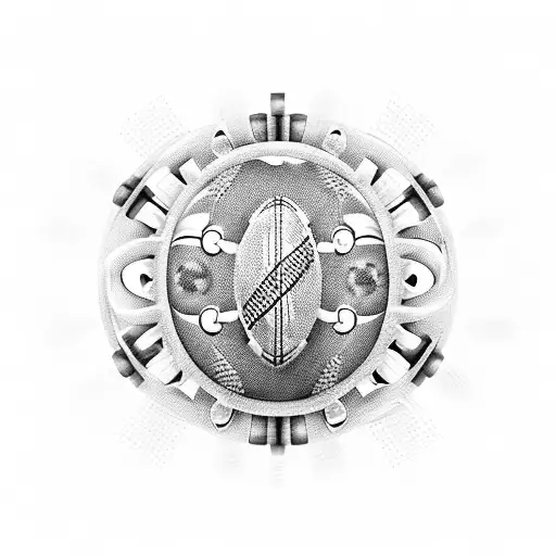 A Biomechanical Rugby Ball With Circuitry Patterns And Travel Symbols Incorporated Into The Design