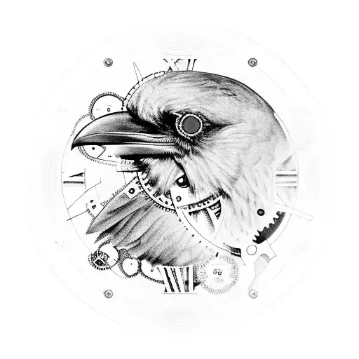 Raven Face Merging With A Clockwork Mechanism