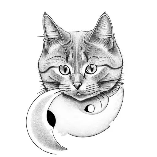 Simple Cat Drinking From River With Crescent Moon