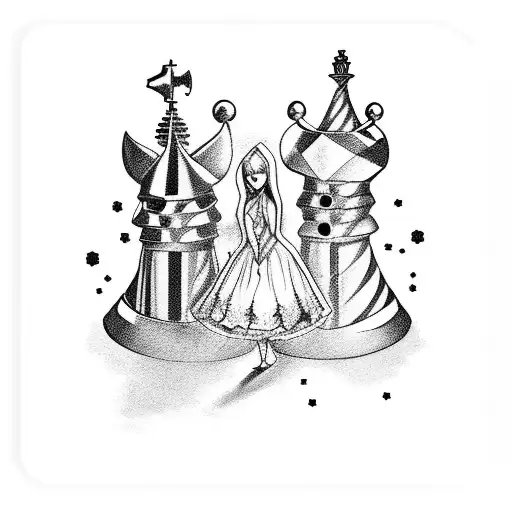 Chess Pieces In A Surreal Alice In Wonderland Setting