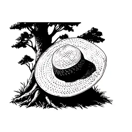 Straw Hat Leaning Against A Tree Silhouette