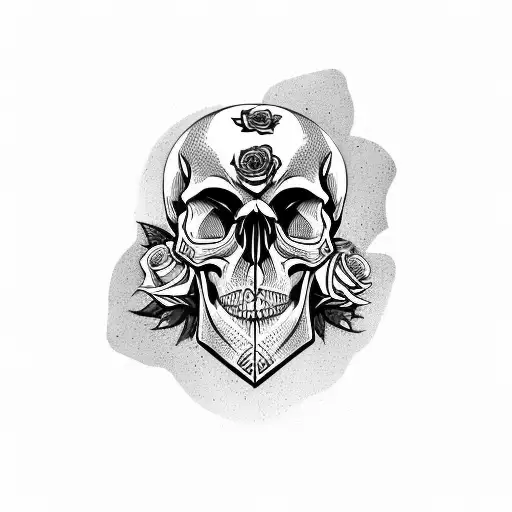 Skull Half Face With Roses And Half Without