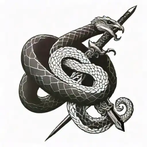 A Snake Wraps Around A Sword