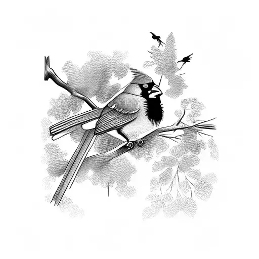 Cardinal Perched On A Tree Branch