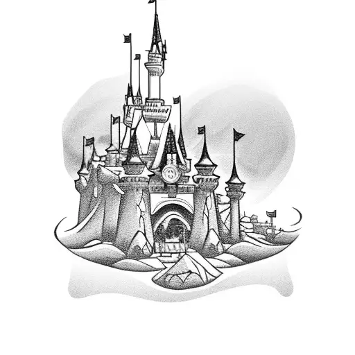 A Whimsical Disney Castle Surrounded By Playing Cards And Dice