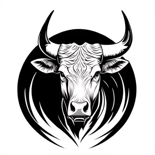 A Bull Head Linear Style In Black And White