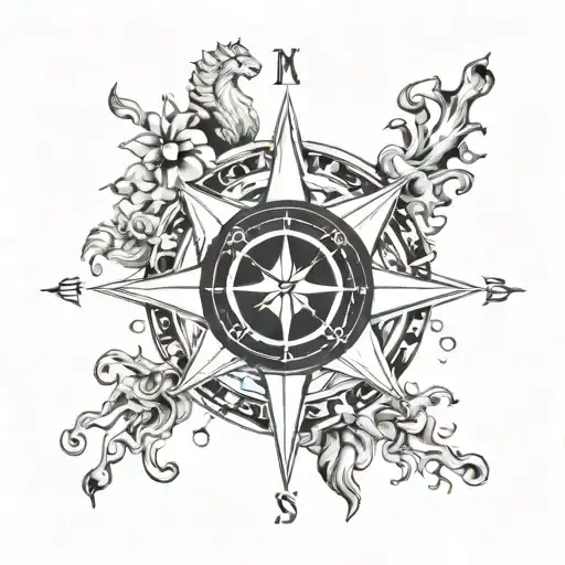 A Compass Rose Surrounded By Different Animal Footprints