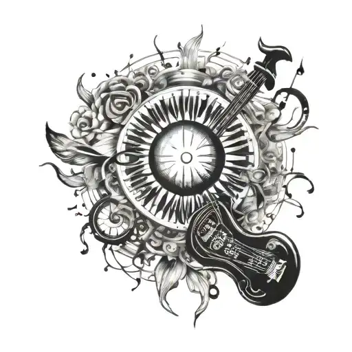 Sun Growing Made Of Musical Instrumentos With Notes Flowting