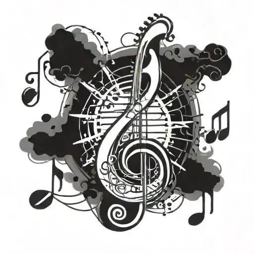 Sun Growing Made Of Musical Instrumentos With Notes Flowting And Treble Clef Inside