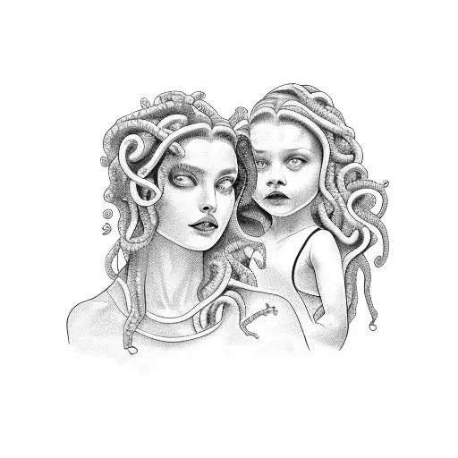 Medusa Looking In Mirror With Little Girl Reflection